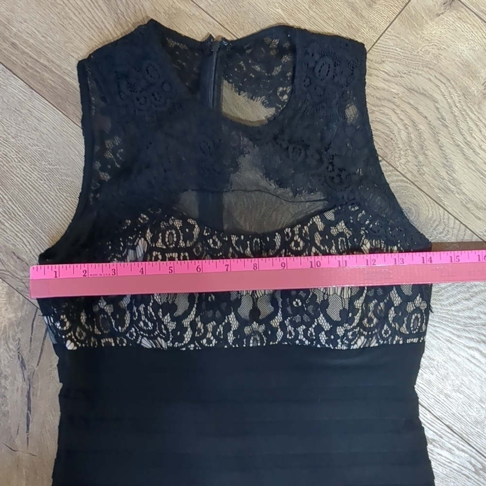 Betsy & Adam Black Lace over Nude cocktail midi Dress size 4 - Picture 6 of 9